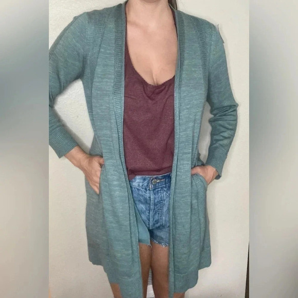 Soft Surroundings Cozy Teal Long Cardigan Size Medium - Picture 2 of 9